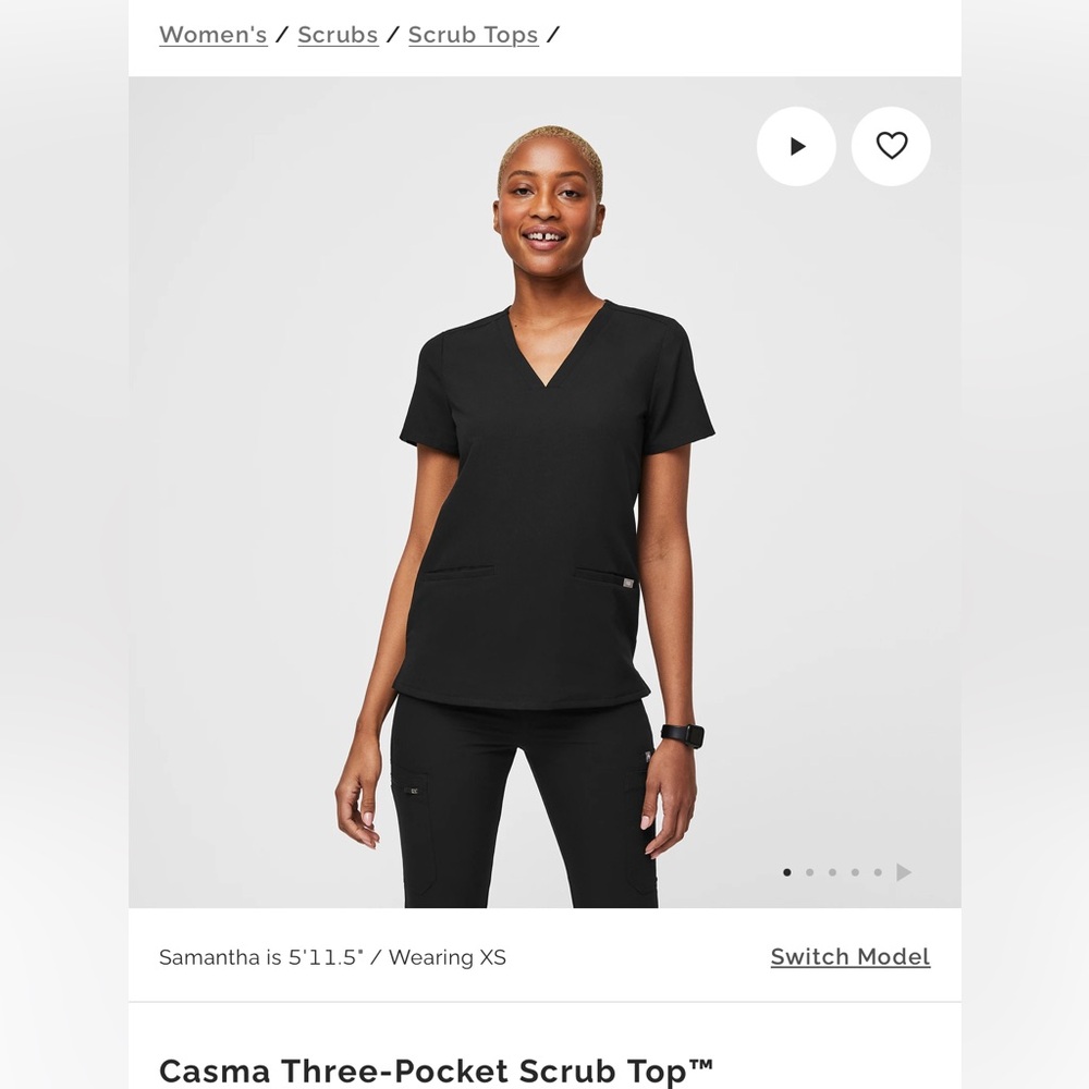 Figs Black three pocket scrub top